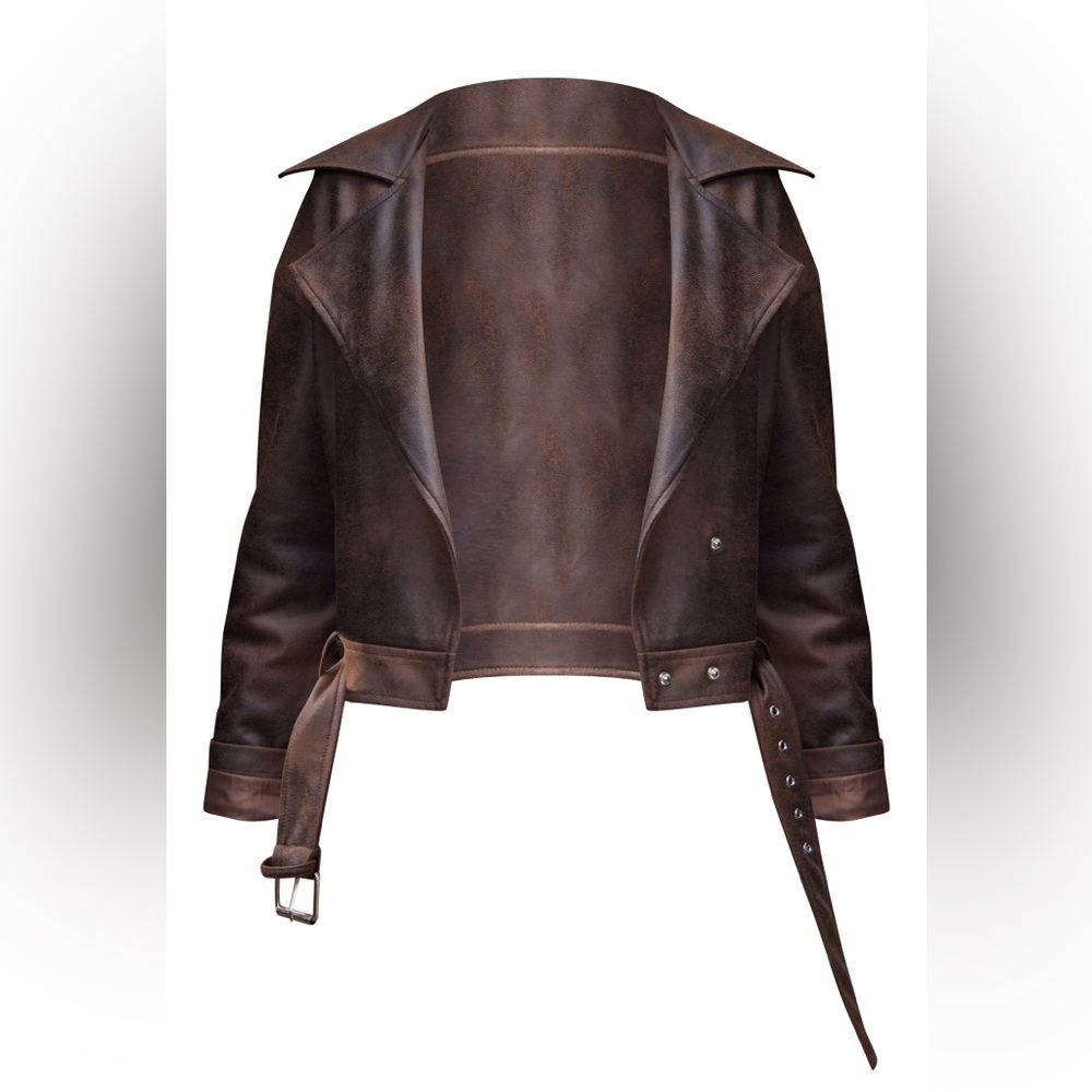 PLT Brown Faux Leather Distressed Look Relaxed Fit Biker Jacket / Size 4